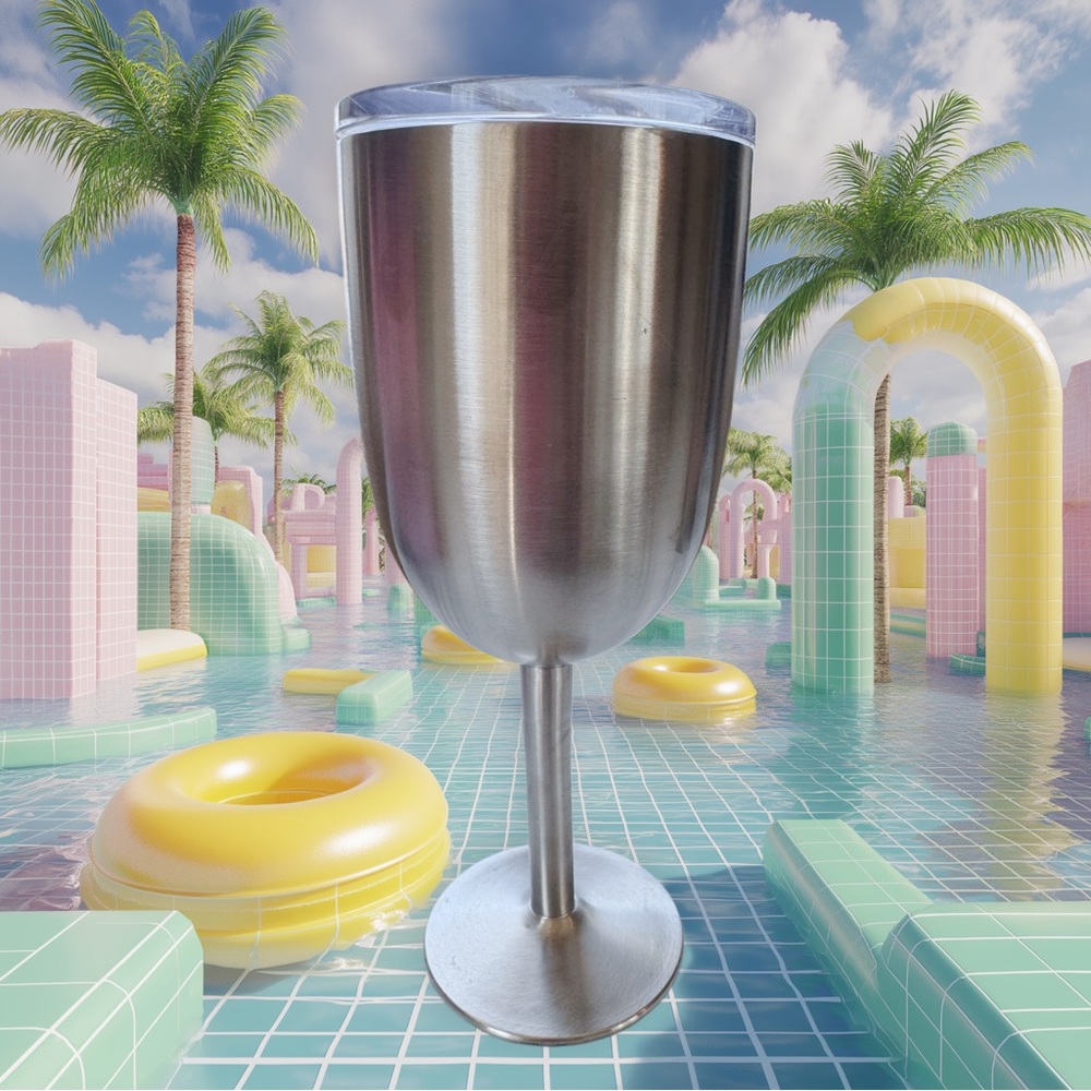 True North 10 oz Stainless Steel Wine Goblet with Lid